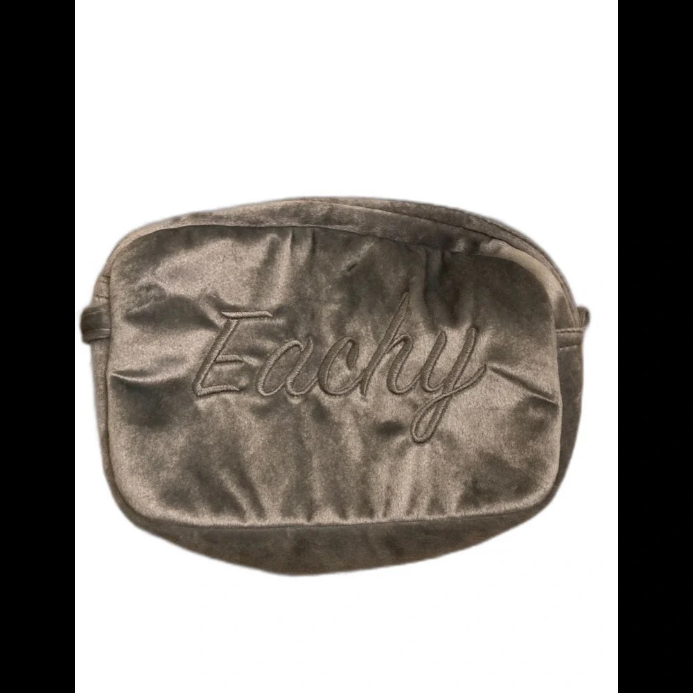 Gray Velvet Embroidered Makeup Bag Cosmetic Pouch Zipper Travel Case